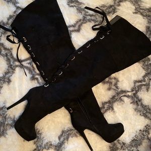 Thigh high lace up boots new without tags